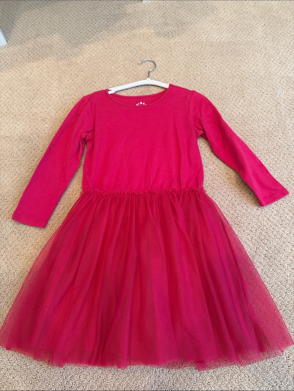 Girls Primary pinkish red Tulle Sleeve Dress